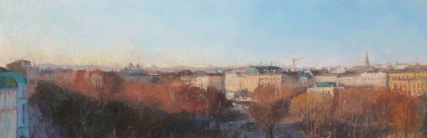 Wenen, uiticht vanaf de Karlskirche 50 x 150 cm