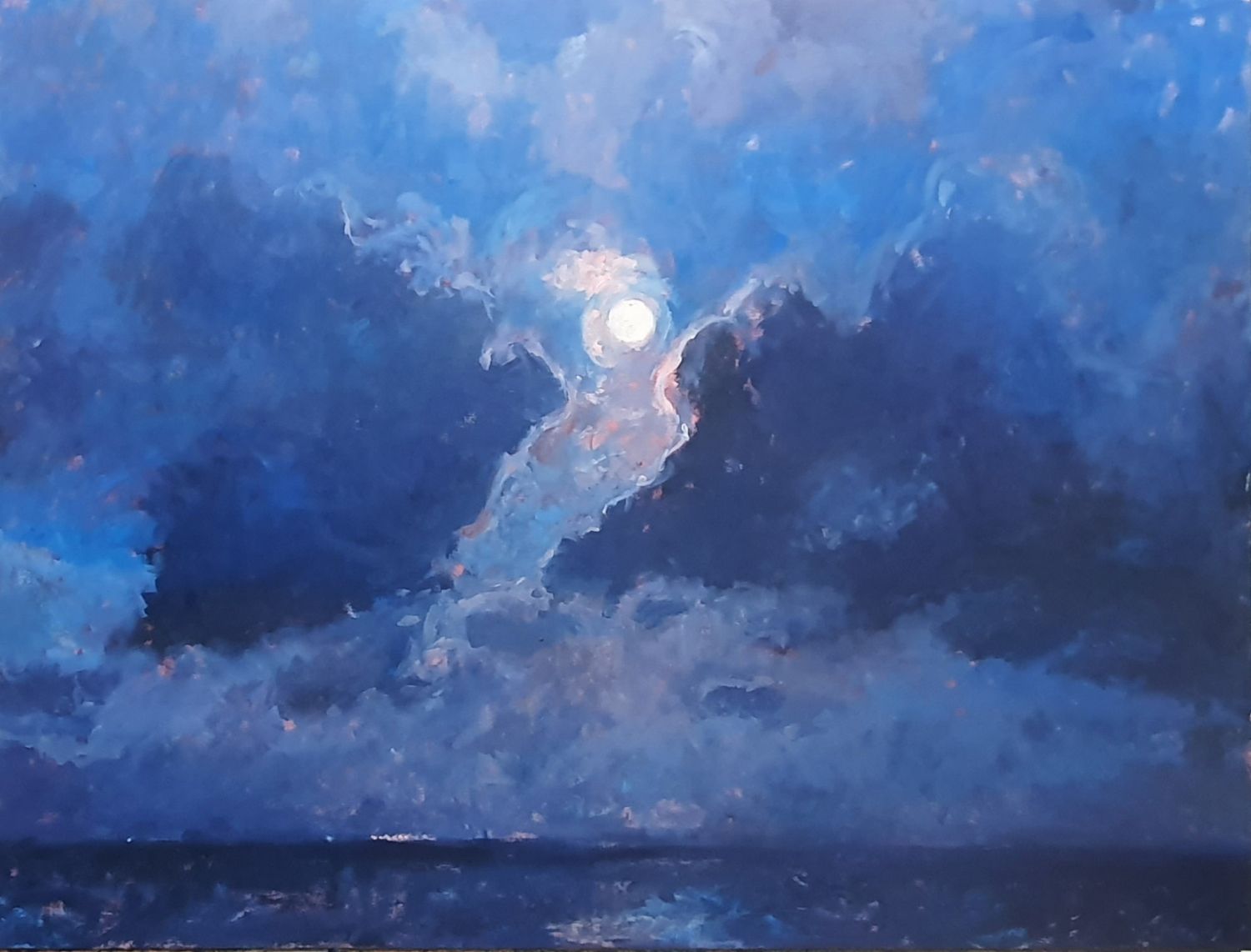 Maan boven Waddenzee ( Springtij) o.o.d. 120 x 150 cm