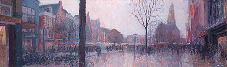 Vismarkt in de regen, 45 x 135 cm