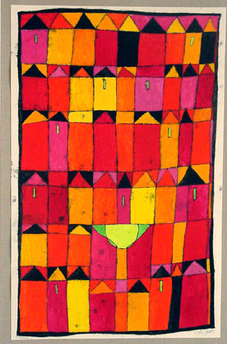 Achterhuis, gouache - monoprint, 20 x 40 cm, 2004