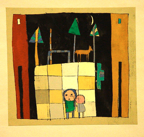 De tocht, gouache - monoprint, 22 x 26 cm, 1999