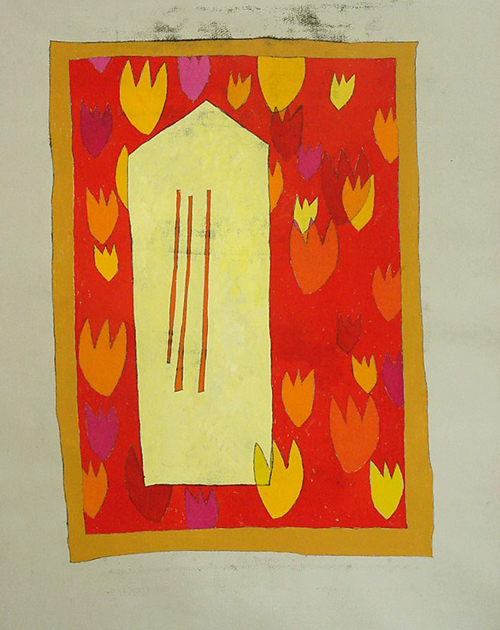 Huis met tulpen, zeefdruk, 40 x 75 cm, 2003