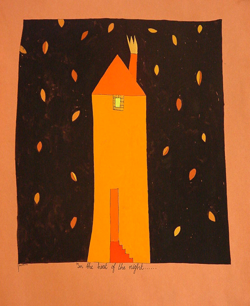 In the heat of the night, gouache - monoprint, 35 x 42 cm, 2003