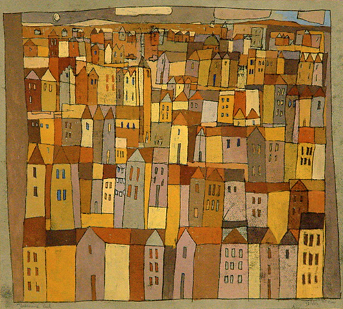 Italiaanse stad, gouache - monoprint, 30 x 20 cm, 2002