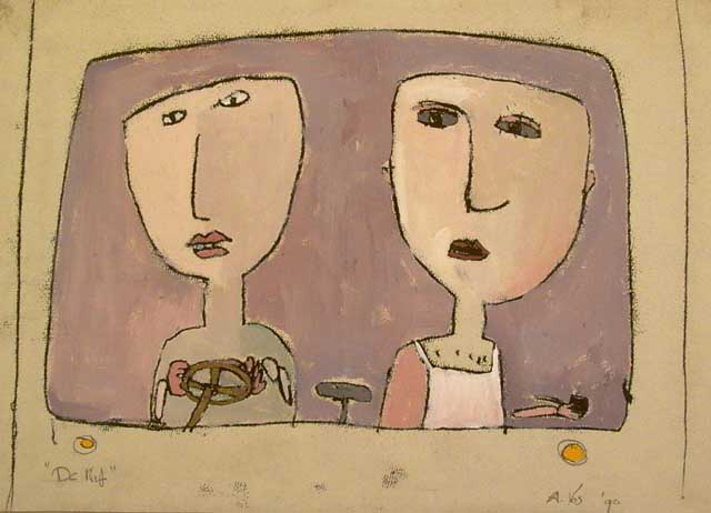 De rit, gouache - monoprint, 25 x 18 cm, 1990