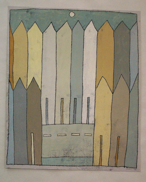 Straat in grijs, gouache - monoprint, 30 x 43 cm, 2004