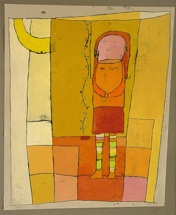 Tiener, gouache - monoprint, 25 x 35 cm, 2004